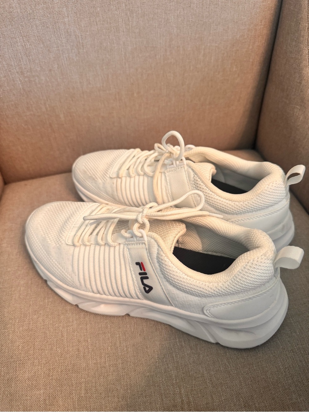 Fila White Knit Lace-Up Sneakers with Subtle Logo